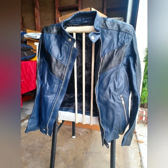 Navy Blue Cafe Racer Motorcyclist style Jacket - Picture 1 of 4